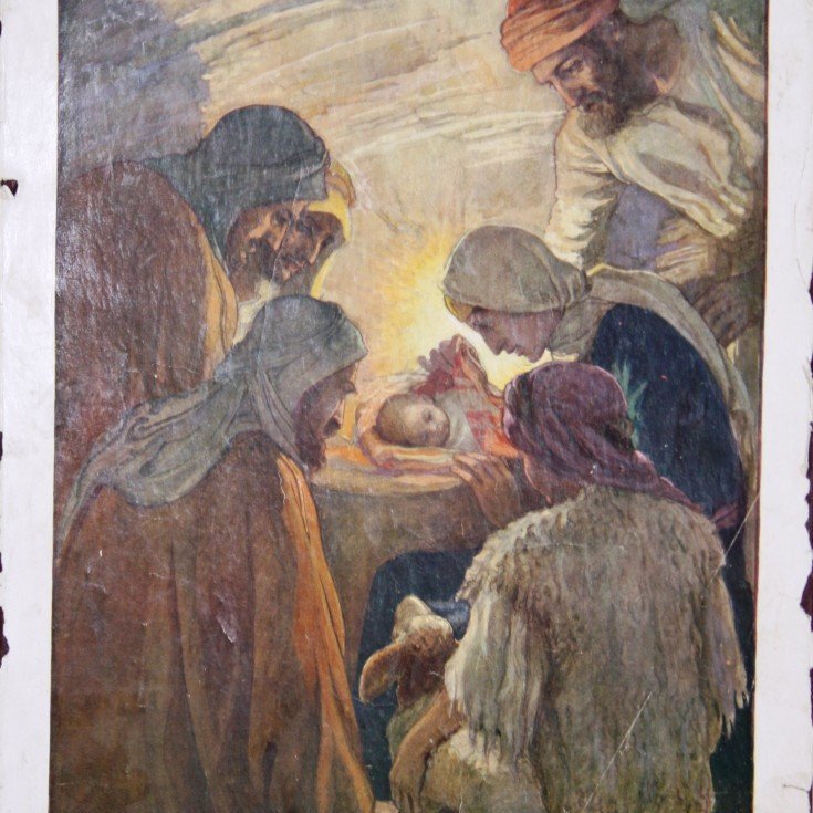 Og þeir fóru með skyndi og fundu Maríu og Jósef og ungbarnið sem lá í jötu. (Lúkasarguðspjall 2:16)

Eftirprentun. Stærð: 35 x 50 cm. Höfundur: Elsie Anna Wood. Eigandi: Minjasafnið á Akureyri.