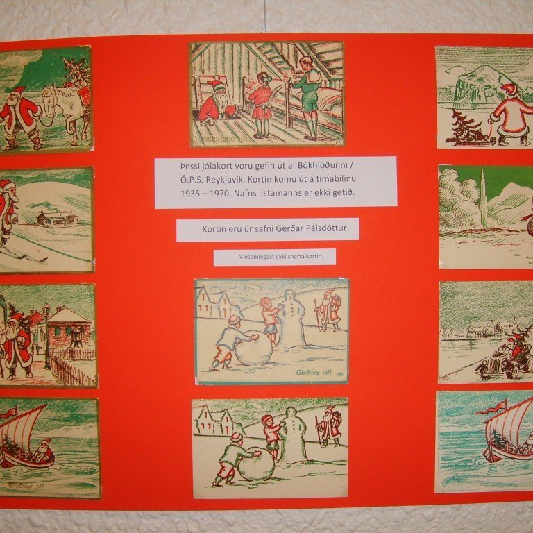Þessi jólakort voru gefin út af Bókhlöðunni / Ó.P.S. Reykjavík. Kortin komu út á tímabilinu 1935 - 1970. Nafns listamanns er ekki getið á kortunum, en samkvæmt upplýsingum í Frímerkjablaðinu (2/2004) eru þessi listaverk eftir Kurt Zier.

Kortin eru úr safni Gerðar Pálsdóttur.