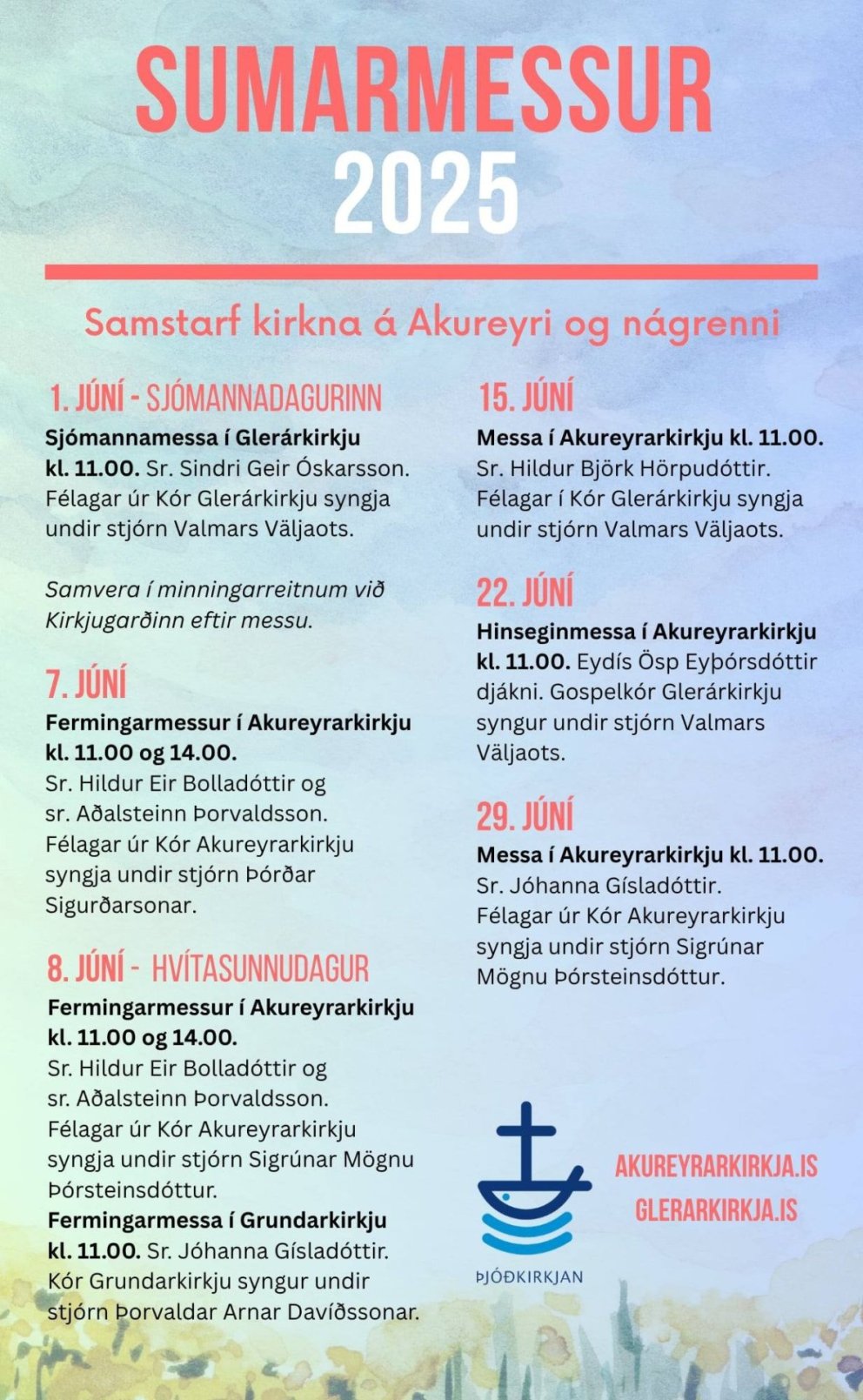 Dagskráin í sumar hjá Akureyrarkirkju og Glerárkirkju