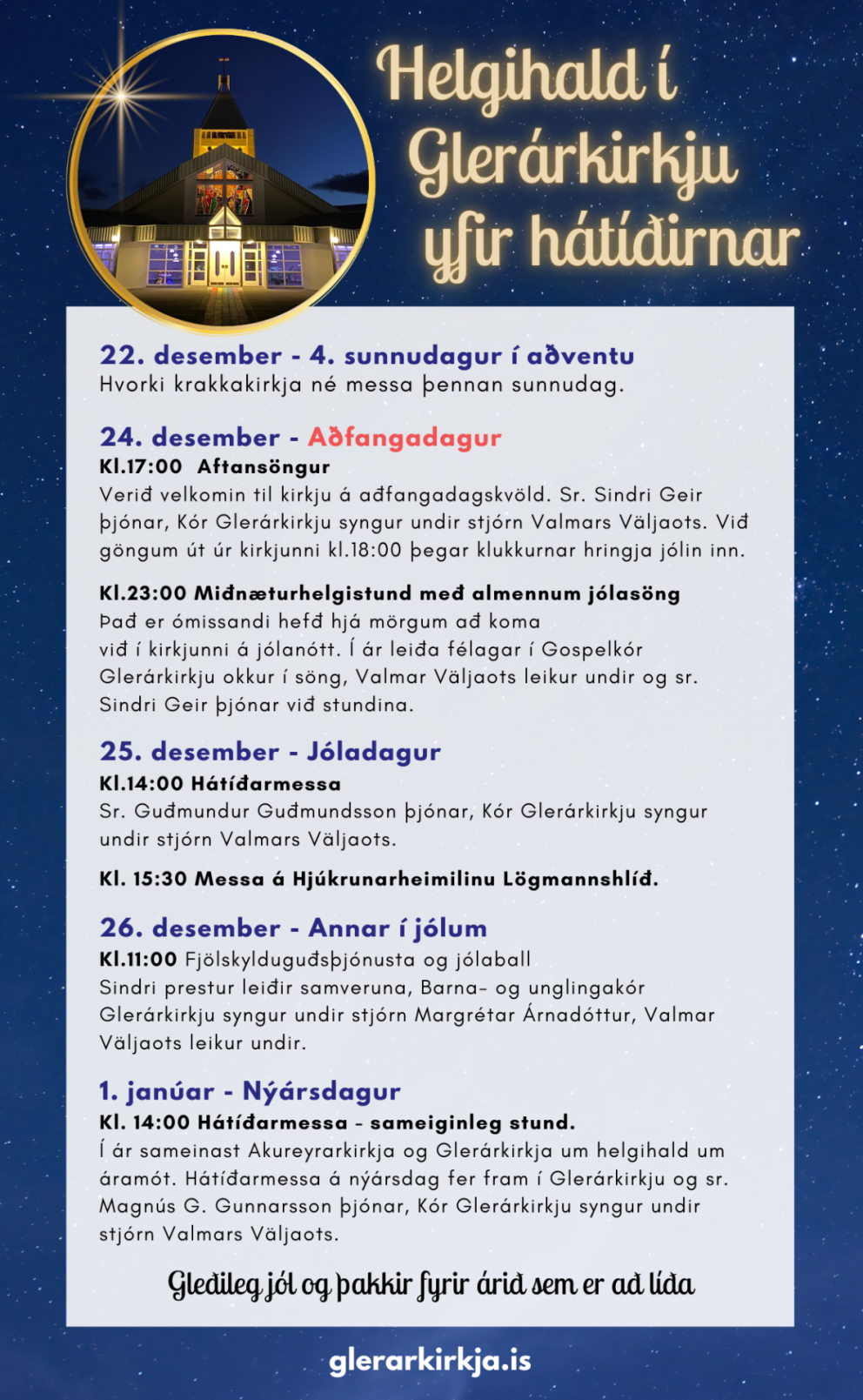 Jólin í Glerárkirkju - dagskrá