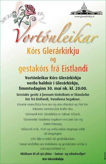 Vortónleikar 30. maí kl. 20.00