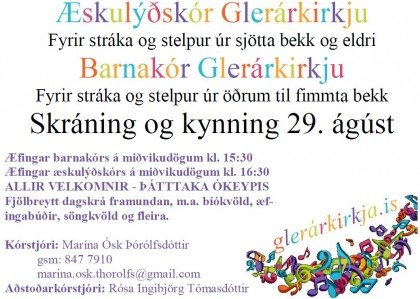Æskulýðskór og Barnakór æfa á miðvikudögum