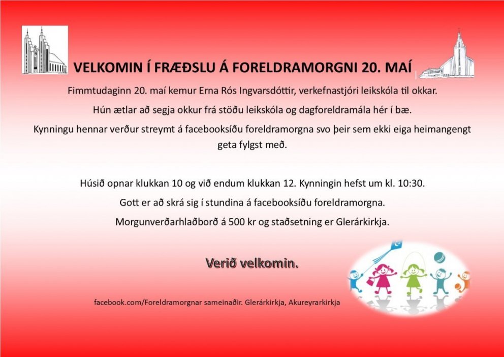 Fræðsla á foreldramorgnum fimmtudaginn 20. maí næstkomandi