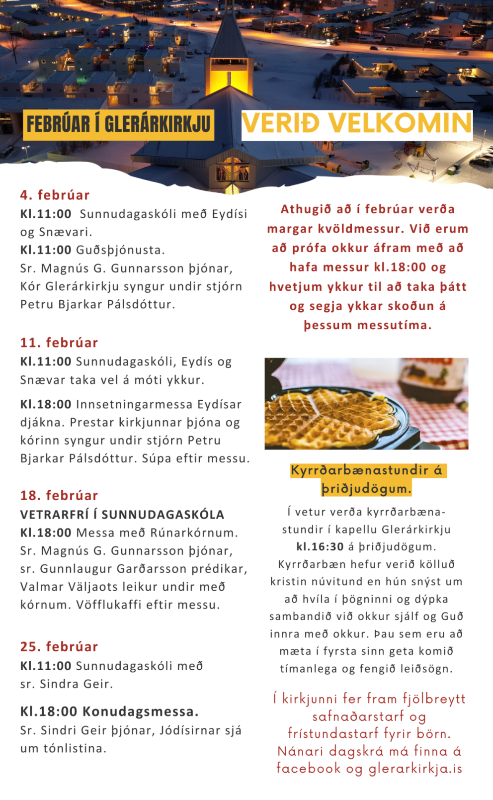 Helgihald í febrúar- Dagskrá mánaðar