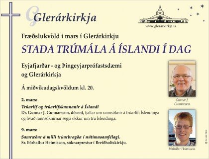 Staða trúmála á Íslandi í dag á fræðslukvöldum 2. og 9. mars kl. 20