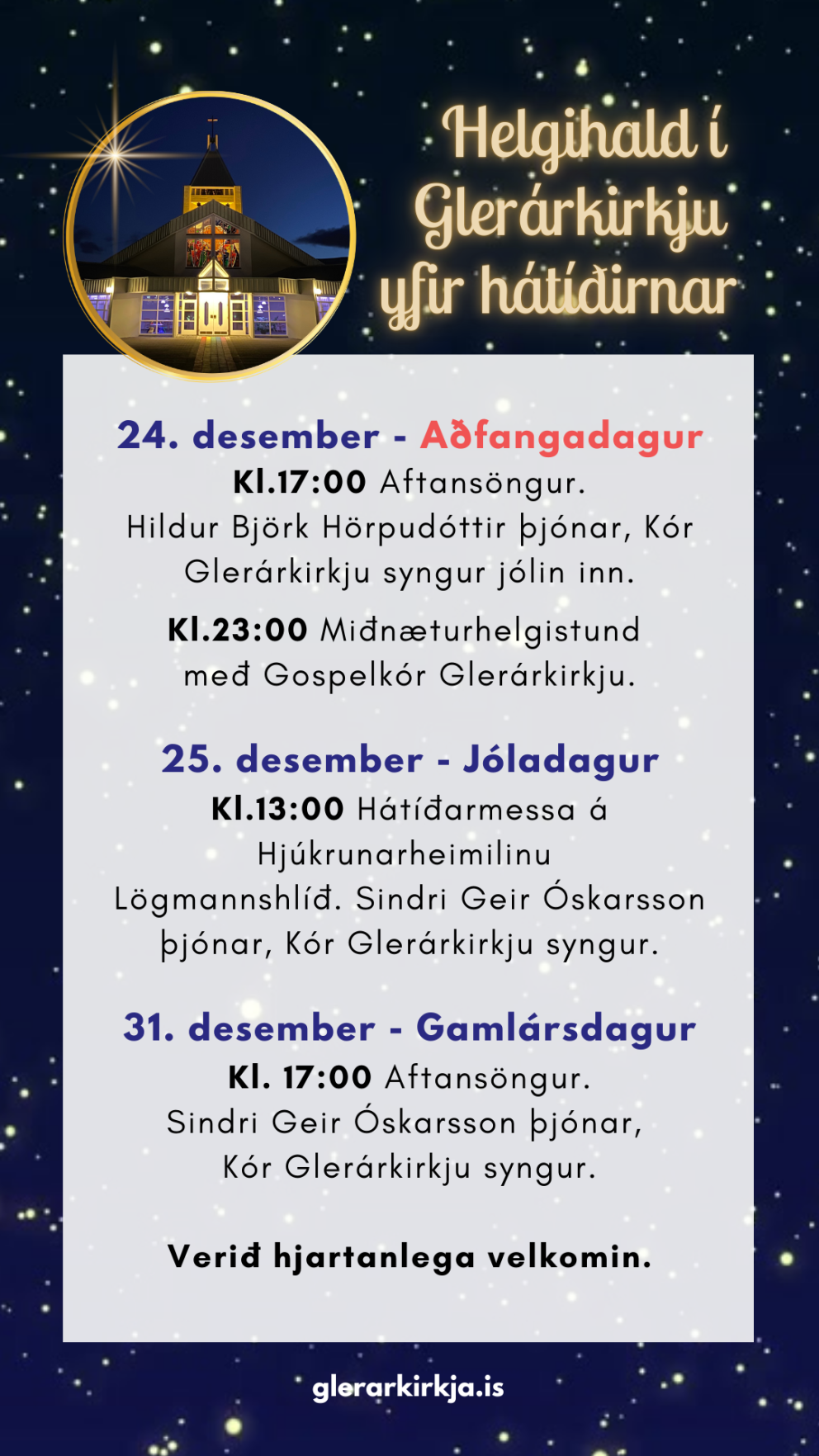 Helgihald yfir hátíðirnar