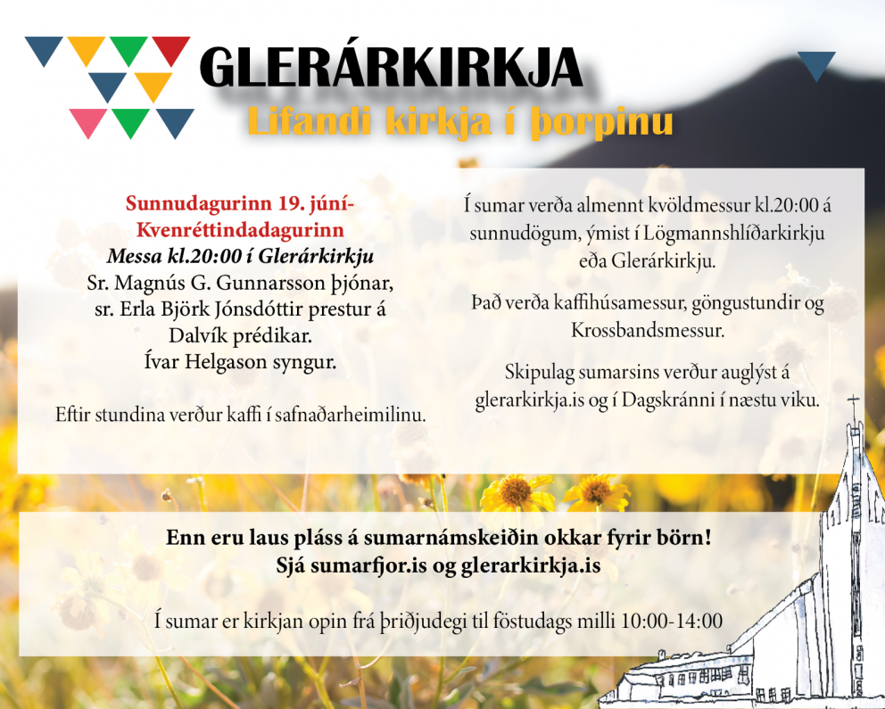 Sunnudagurinn 19. júní- Kvenréttindadagurinn, messa kl.20:00