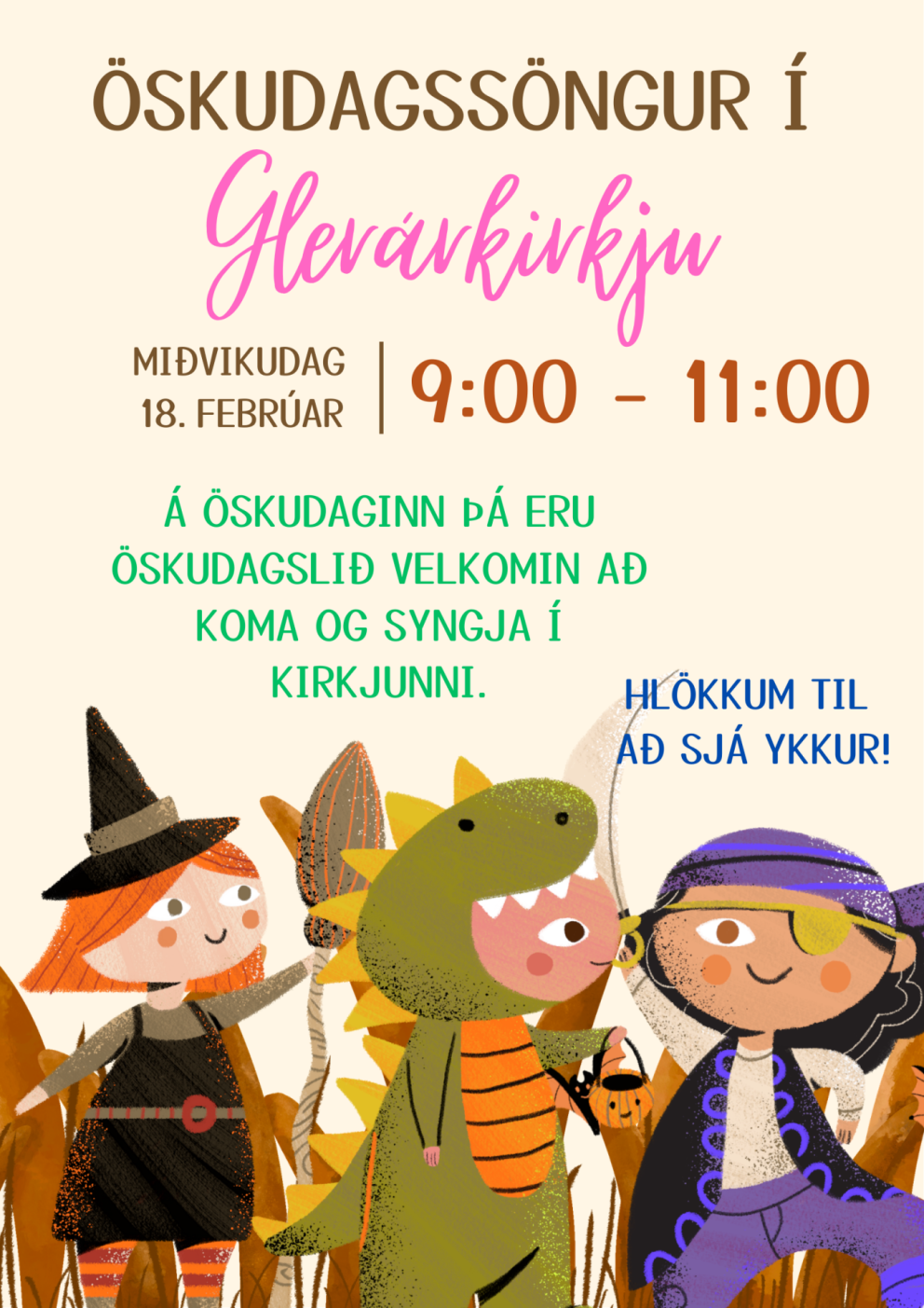 Öskudagssöngur í Glerárkirkju 18. febrúar kl. 09:00 - 11:00