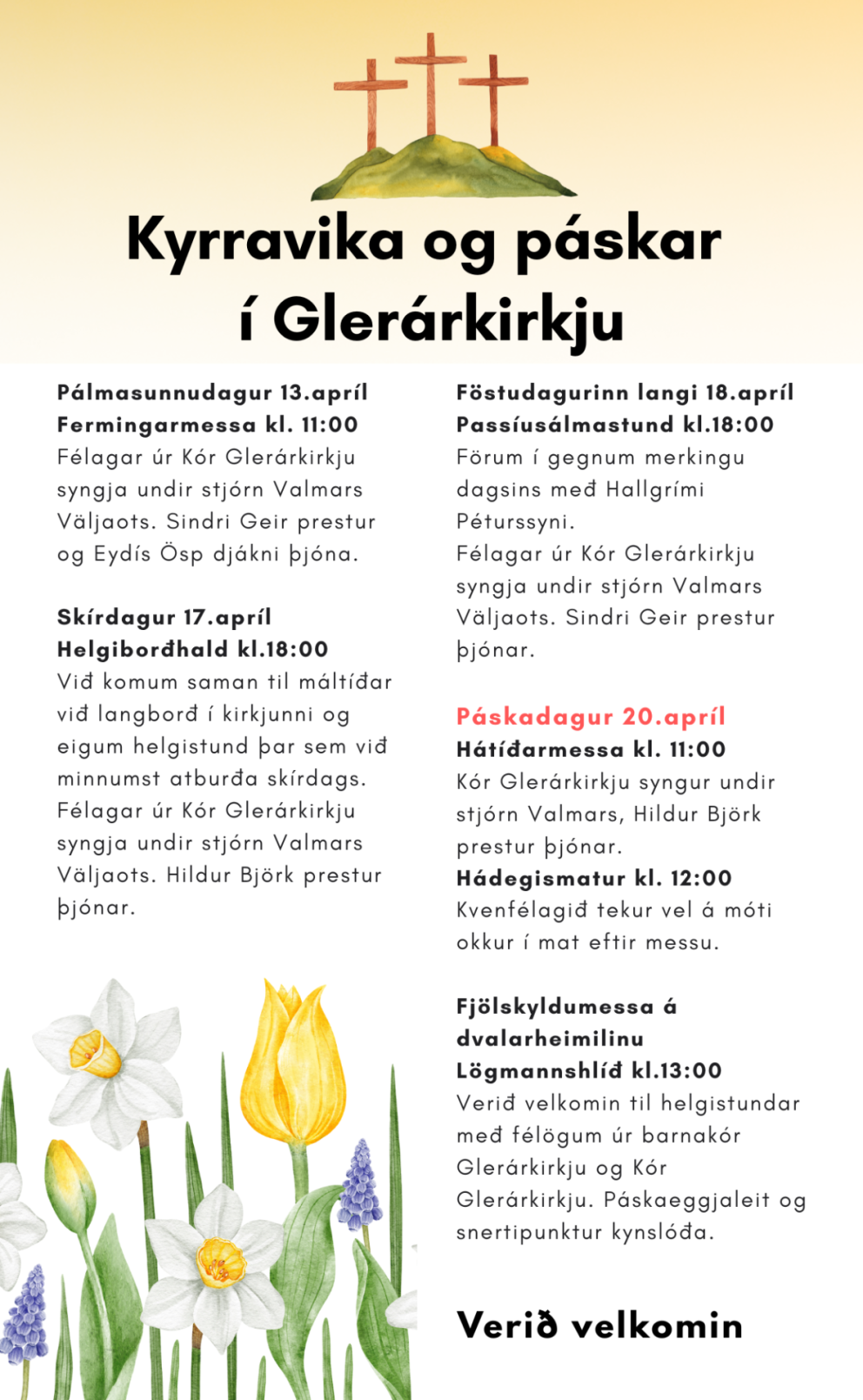 Helgihald í Glerárkirkju yfir páska