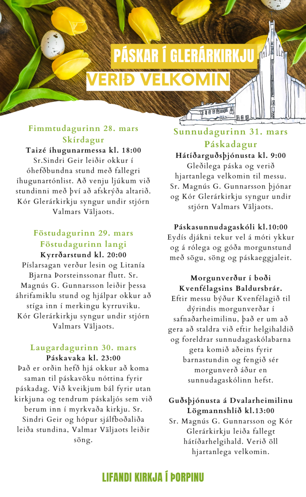 Páskar í Glerárkirkju - Dagskrá Kyrruviku