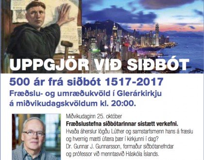 Fræðslustefna siðbótar sístætt verkefni. Erindi 25. okt. kl. 20