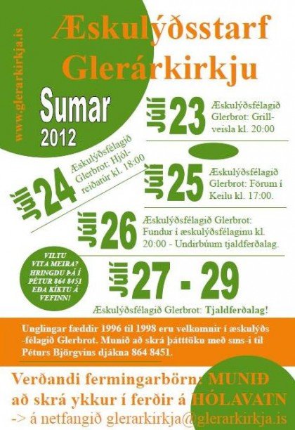 Æskulýðsfélagið Glerbrot: Sumardagskrá