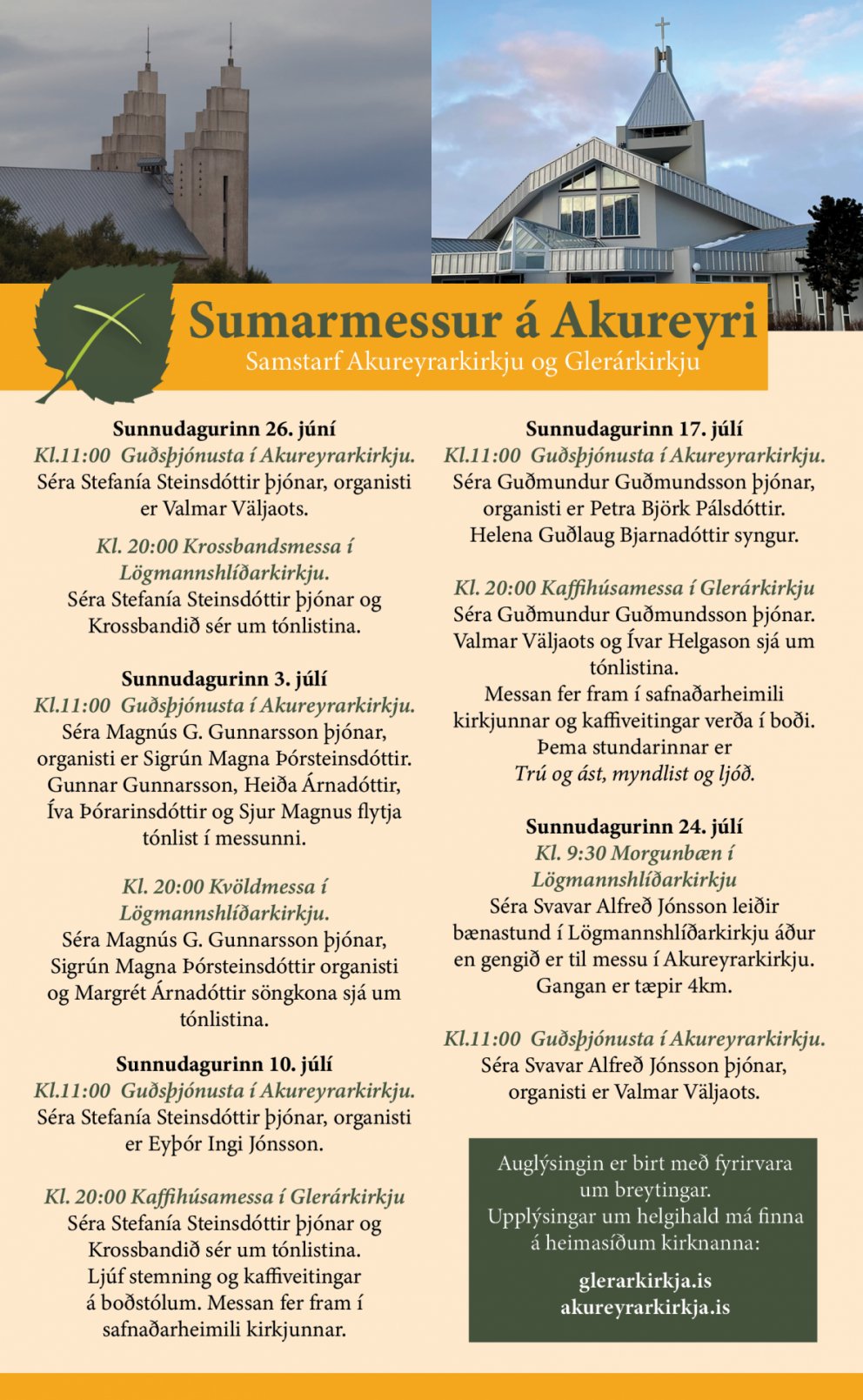 Sumarmessur á Akureyri