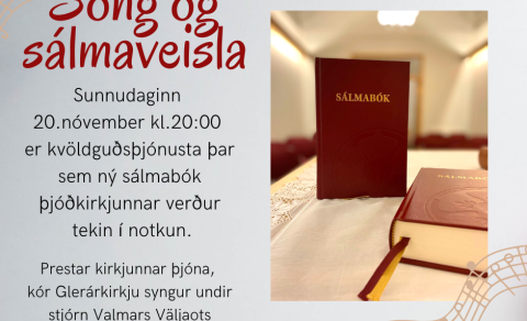 Söng og sálmaveisla sunnudaginn 18. nóvember kl.20:00