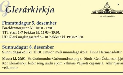 Messa á sunnudagskvöldið 8. des. kl. 20